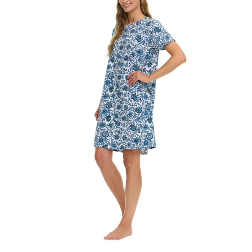 Vera Bradley White Artichoke Cotton Night Gown Pajama Sleep Shirt L NEW - Picture 2 of 4